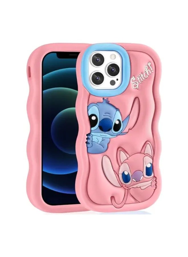 ستيتش حافظة سيليكون ناعمة من  3D Character Bracket مع حامل وقاعدة لحماية شاملة ومقاومة للانزلاق لهاتف iPhone 12 Pro Max (وردي، iPhone 12 Pro Max) - Image 1